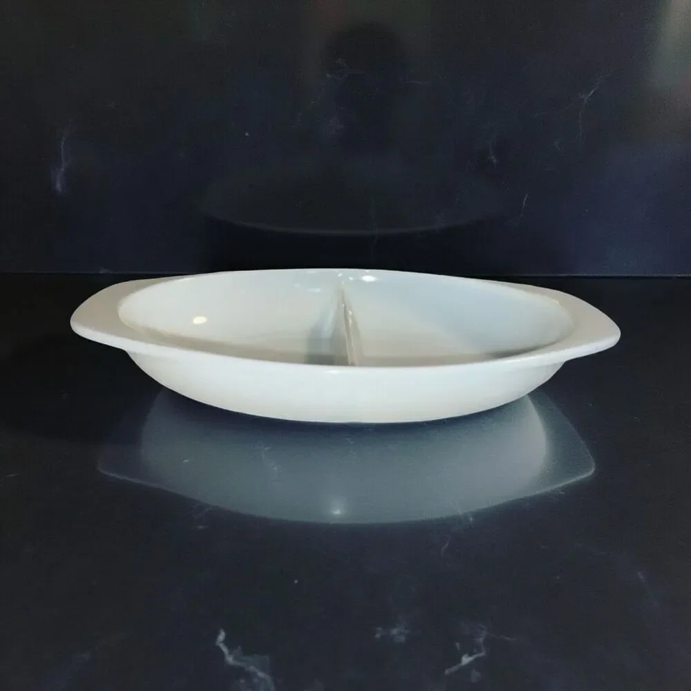 Vintage Pyrex Oval Divided Casserole Dish  #1063 1 1/2 Quart Milk White